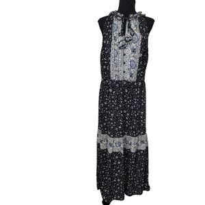 Knox Rose Black Blue White Floral Sleeveless Maxi Dress Sz XXL
